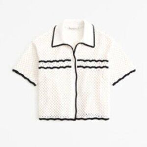 Abercrombie & Fitch Crochet Style Button Up Top Cream Black Women’s Small NWT